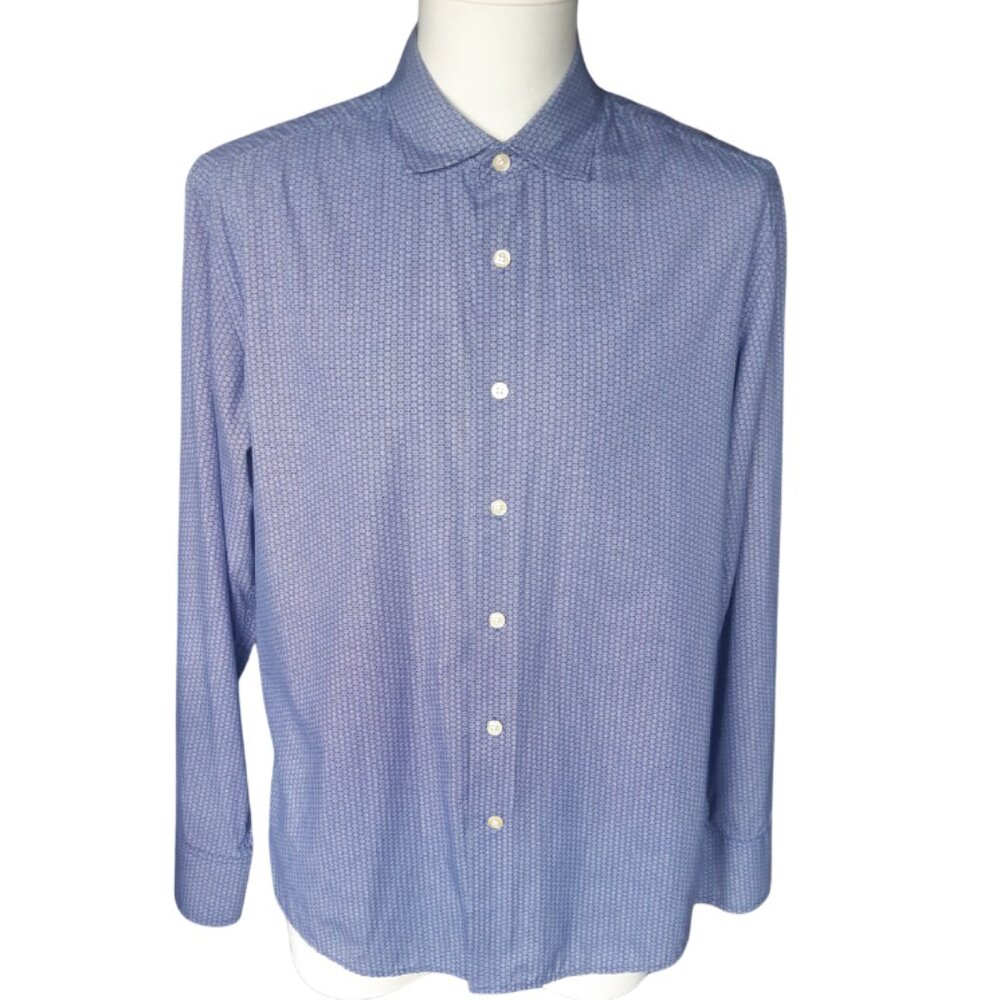 EGARA Slim Fit SZ L 100% Cotton Blue Print Men's Button Up Shirt